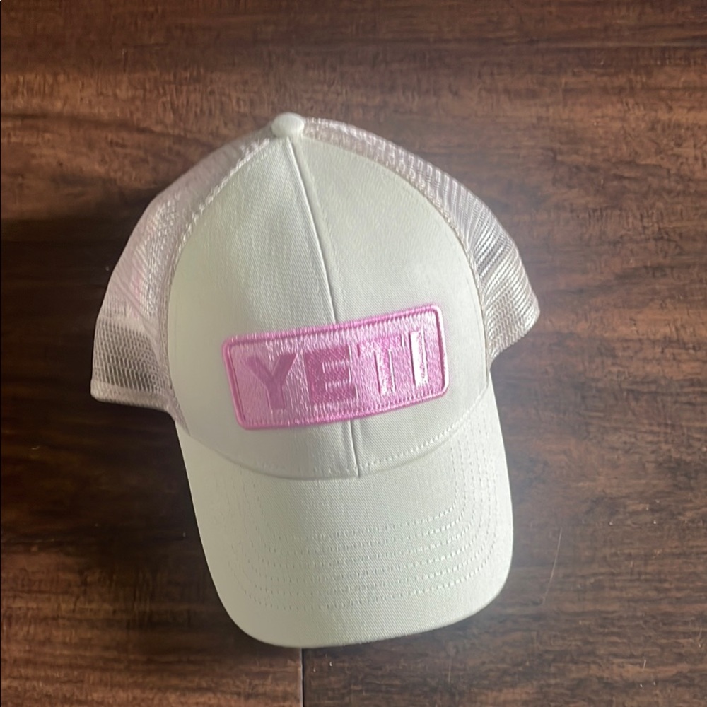 Yeti White and Pink Trucker Hat with Mesh Back